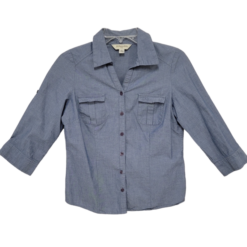 St. John's Bay women's button down shirt rolltab sleeves pockets Petite Small